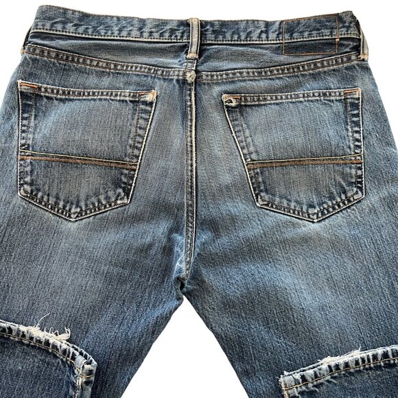 Abercrombie Fitch Jeans Mens 34x32 Blue Skinny Button Fly Denim Pants Modified - Picture 3 of 12